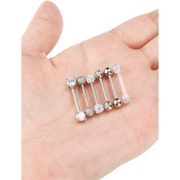 6 Pairs Nipple & Tongue Rings CZ Piercing Jewelry - Picture 2 of 6